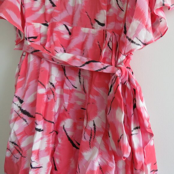 CLAUDIE PIERLOT Rabanel 100% Silk Crepe De Chine Abstract Print Ruffle Dress NWT - Picture 7 of 15